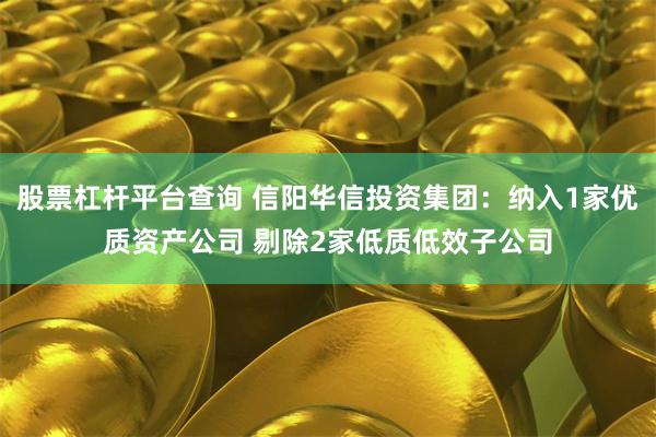 股票杠杆平台查询 信阳华信投资集团：纳入1家优质资产公司 剔除2家低质低效子公司